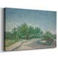 Canvas art print featuring an expressive city landscape with greenery and walkways, displayed at an angle