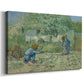 Canvas art print featuring an expressive depiction of family interaction in countryside, displayed at an angle