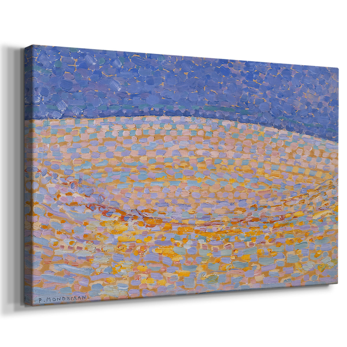 Canvas art print featuring a pointillist-inspired abstraction, displayed at an angle
