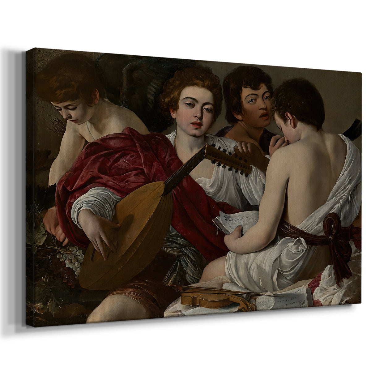 Canvas art print featuring an ensemble of musicians holding lute and singing in close arrangement, displayed at an angle