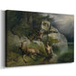 Canvas art print featuring a wildlife scene with predator birds and fallen animal, displayed at an angle