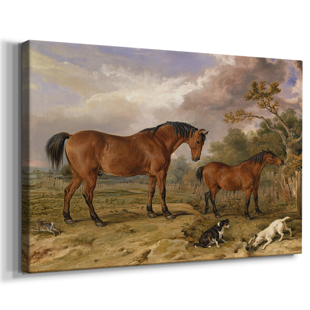 Canvas art print featuring a multiple horse portrait showing animals in open terrain, displayed at an angle