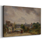 Canvas art print featuring a rustic building surrounded by vegetation, displayed at an angle