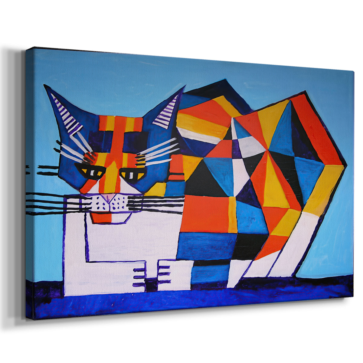 Canvas art print featuring a cubist-inspired composition with planes, displayed at an angle