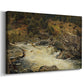 Canvas art print featuring a natural scene with rushing water cutting through terrain, displayed at an angle