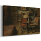 Canvas art print featuring an interior scene of person restoring or painting in studio, displayed at an angle