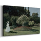 Canvas art print featuring an impressionist figure in sunlit garden with lush vegetation, displayed at an angle