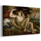 Canvas art print featuring a sensual Renaissance scene of Venus and Mars with child figure, displayed at an angle