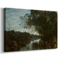 Canvas art print featuring a peaceful view of water with natural surroundings, displayed at an angle