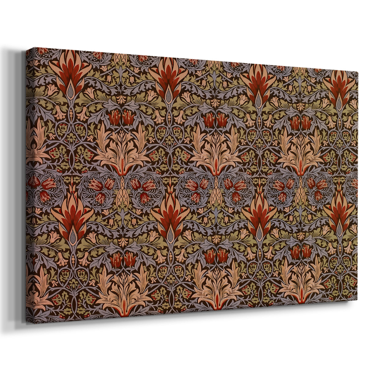 Canvas art print featuring a decorative textile design with vertical floral rhythm, displayed at an angle