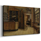 Canvas art print featuring a quiet interior scene with person in traditional tavern setting, displayed at an angle