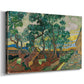 Canvas art print featuring an expressive landscape with structured garden elements, displayed at an angle