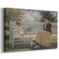 Canvas art print featuring an impressionist family scene in garden, displayed at an angle