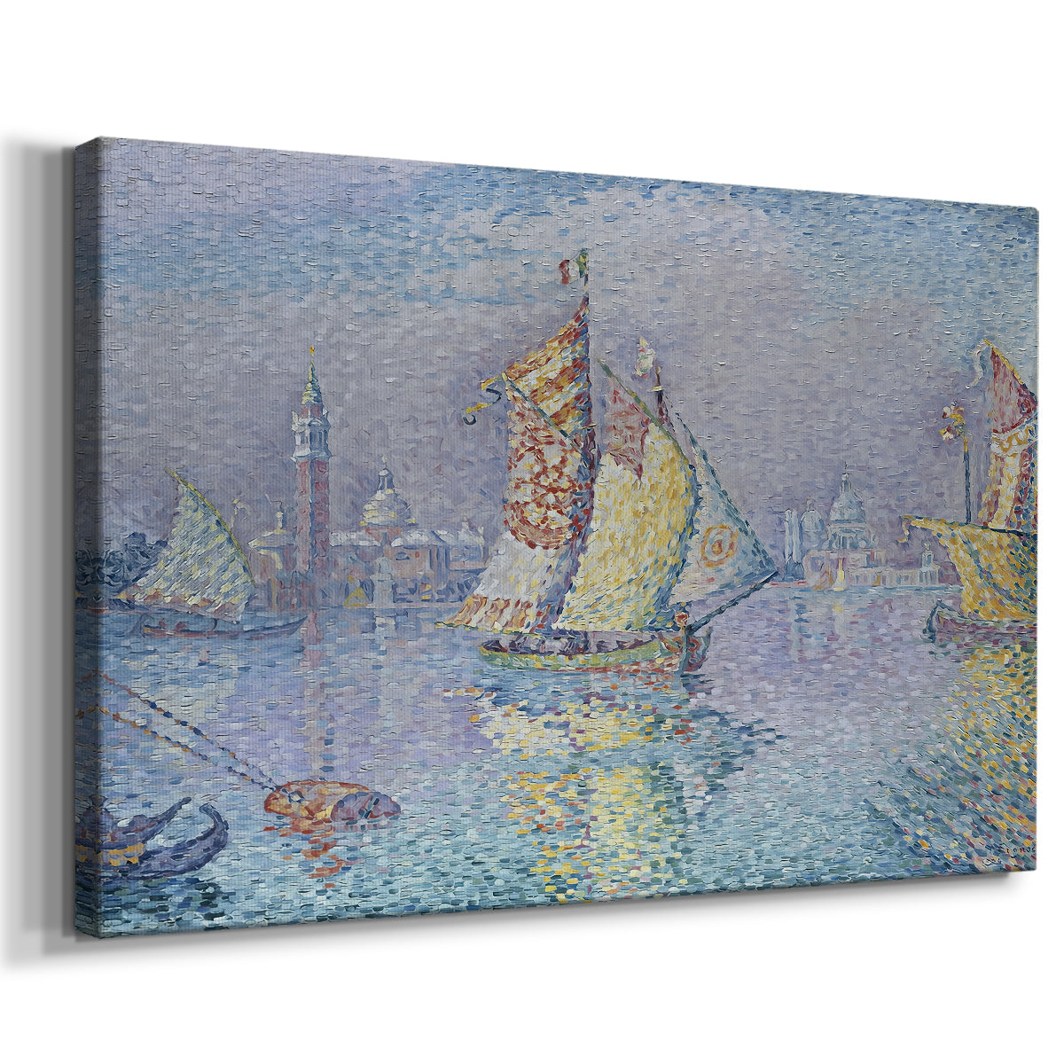 Canvas art print featuring a coastal scene with bold sail, displayed at an angle