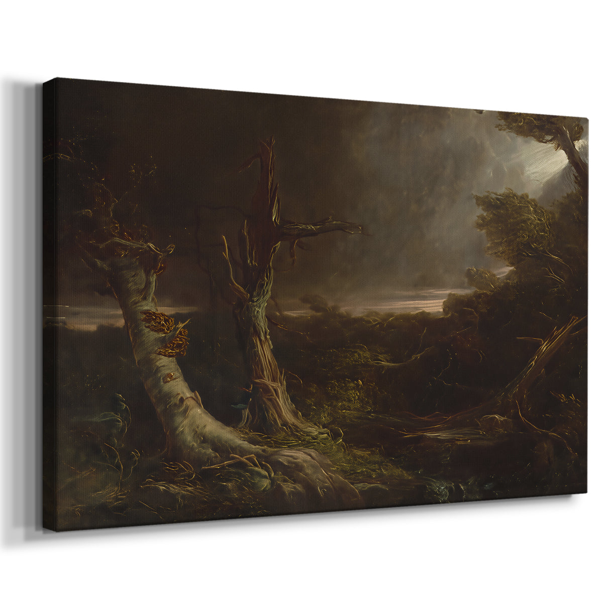 Canvas art print featuring a dramatic weather scene with powerful natural force, displayed at an angle