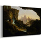 Canvas art print featuring a receding floodwaters revealing landscape with figures and debris, displayed at an angle