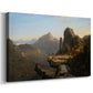 Canvas art print featuring a romantic wilderness scene with figures moving through dramatic terrain, displayed at an angle