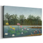 Canvas art print featuring an exotic wetland scene with birds and reflective water, displayed at an angle