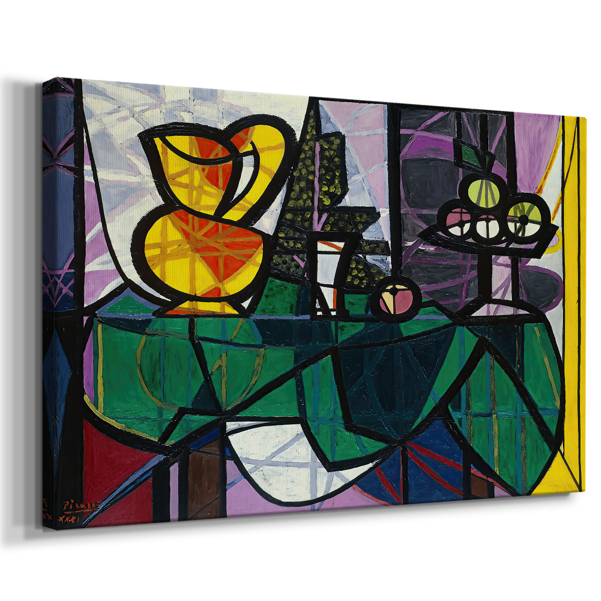 Canvas art print featuring a geometric still life with fragmented forms, displayed at an angle