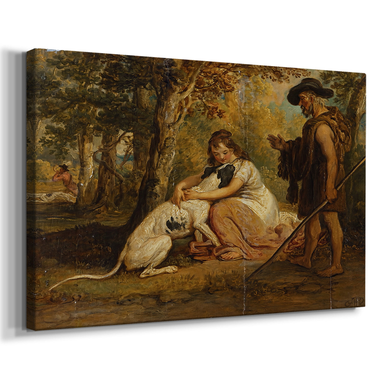 Canvas art print featuring an animal conflict scene with multiple dogs in motion, displayed at an angle