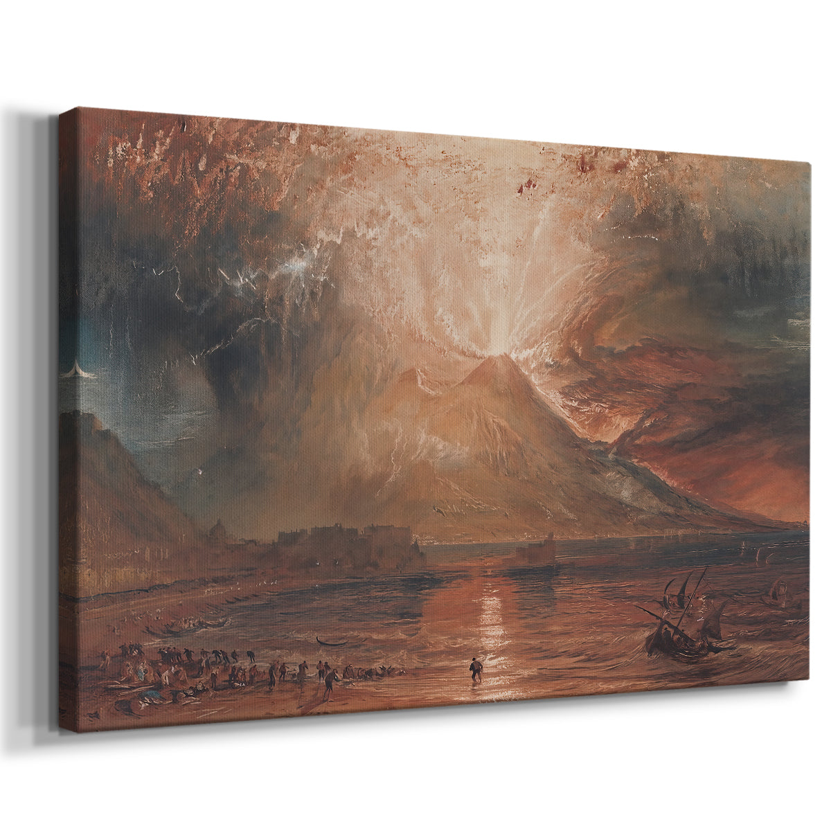 Canvas art print featuring a dramatic natural scene with fire and ash, displayed at an angle
