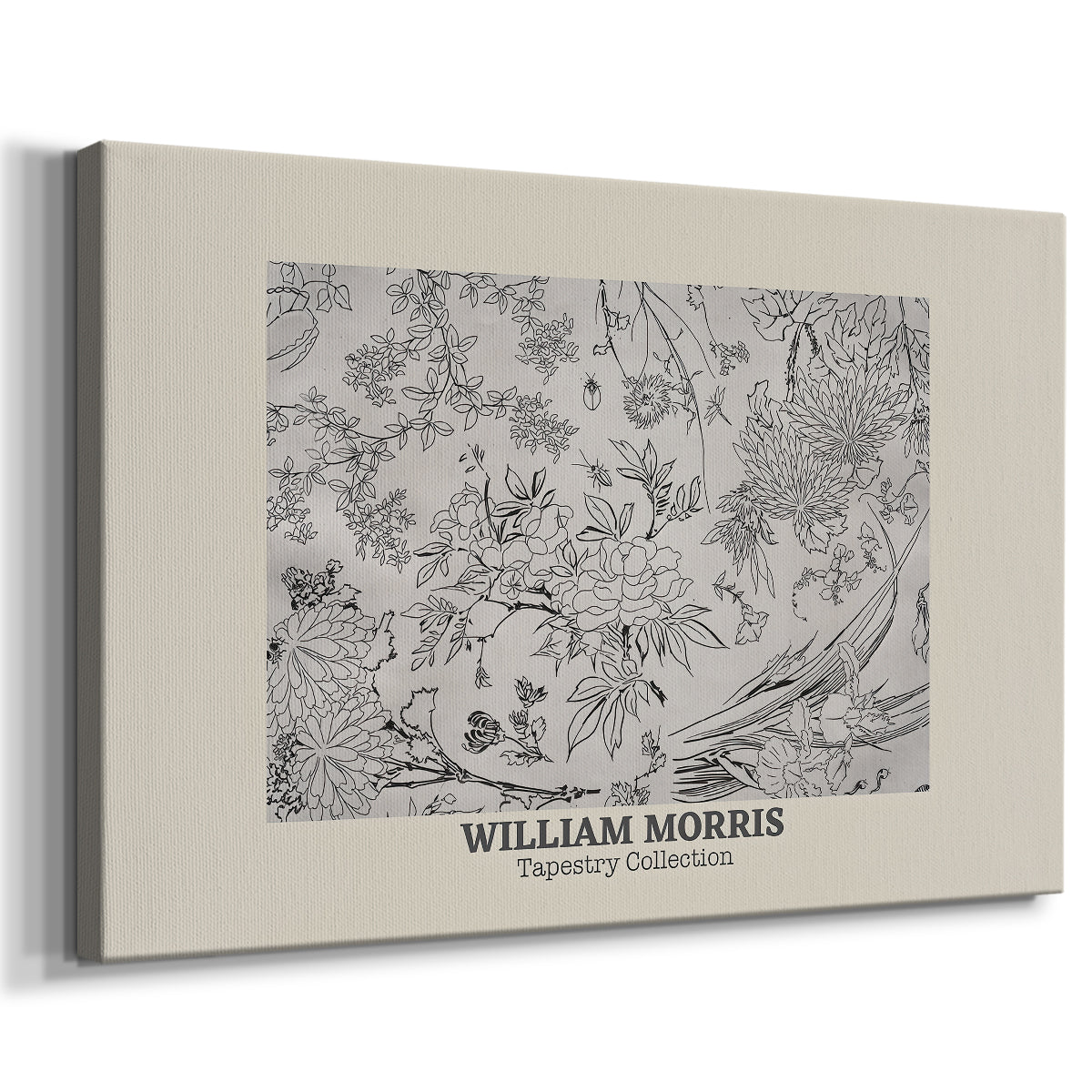 Canvas art print featuring a decorative botanical design with fine detail and light background, displayed at an angle