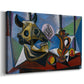 Canvas art print featuring a geometric still life featuring skull, displayed at an angle