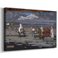 Canvas art print featuring a semi-abstract countryside view with human presence, displayed at an angle