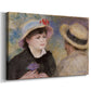 Canvas art print featuring an intimate portrait of man and woman sitting side by side in outdoor setting, displayed at an angle