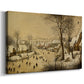 Canvas art print featuring a busy winter landscape with figures on frozen water, displayed at an angle