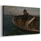 Canvas art print featuring a nautical scene with figures handling nets on boat, displayed at an angle