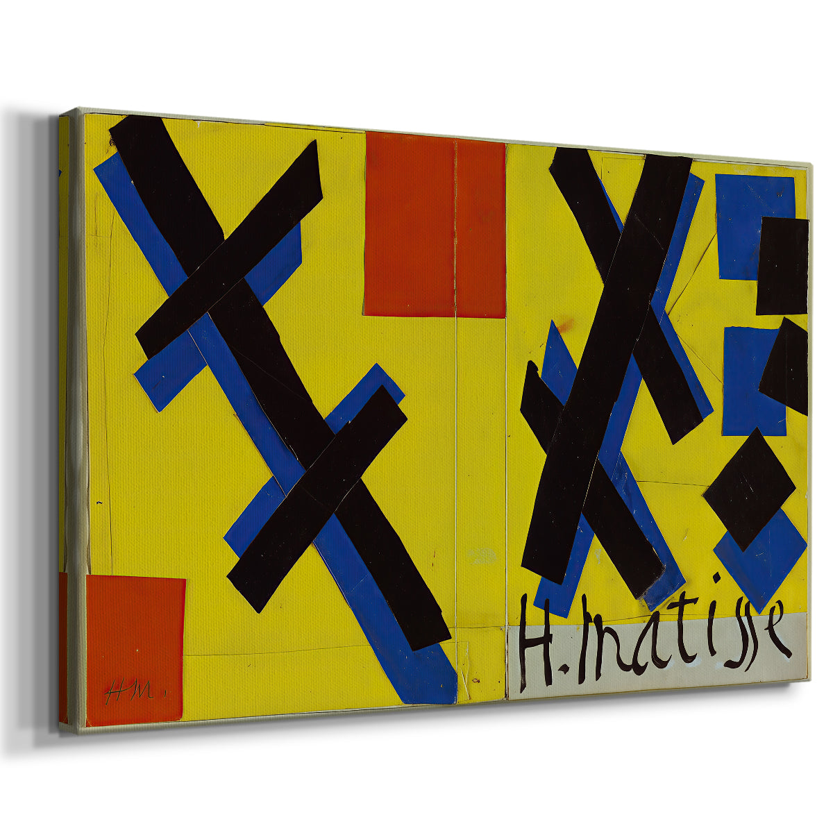 Canvas art print featuring a modernist cover design with geometric elements and contrast, displayed at an angle