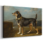 Canvas art print featuring a realistic dog portrait set in natural terrain, displayed at an angle