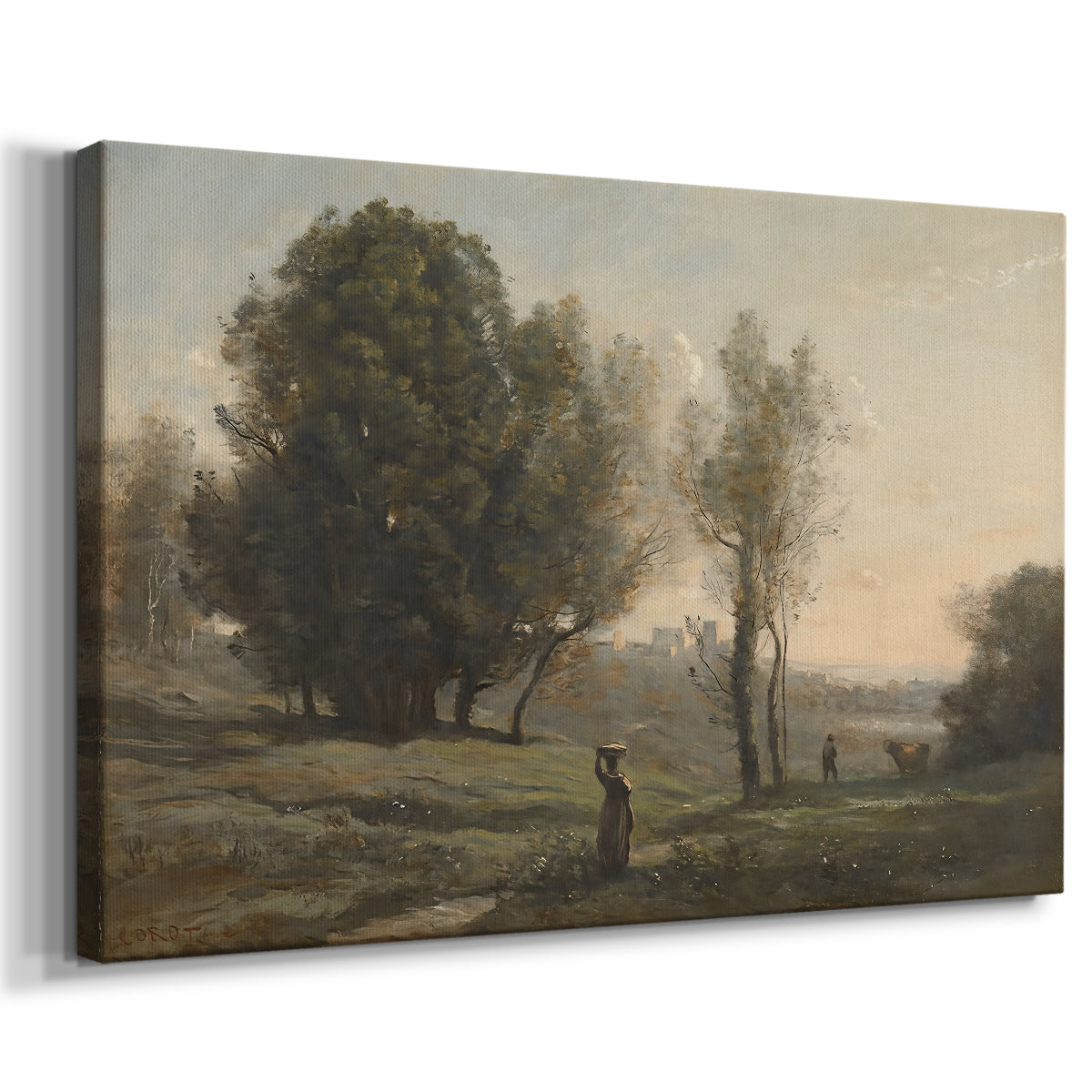 Canvas art print featuring an atmospheric countryside scene with minimal vegetation, displayed at an angle