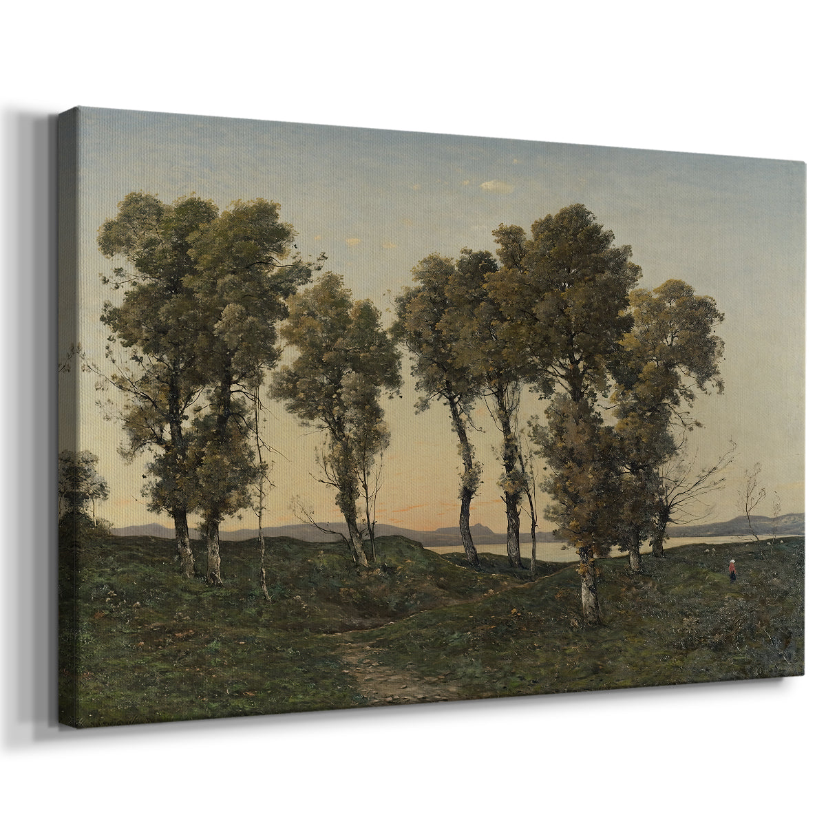 Canvas art print featuring a pastoral landscape with fading light and seasonal colors, displayed at an angle