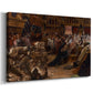 Canvas art print featuring a dramatic gathering of people illuminated by firelight, displayed at an angle