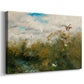 Canvas art print featuring a wildlife scene of ducks walking through tall grass beside water, displayed at an angle