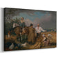 Canvas art print featuring a pastoral scene of workers cutting grain in field, displayed at an angle
