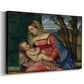 Canvas art print featuring an intimate religious portrait of mother and infant, displayed at an angle