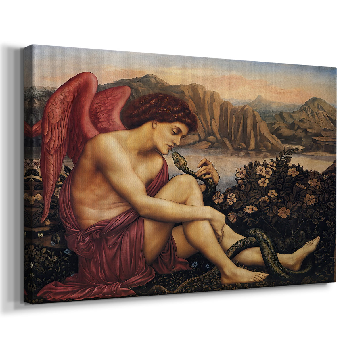 Canvas art print featuring a winged figure standing over serpent in allegorical composition, displayed at an angle