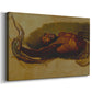 Canvas art print featuring an intense scene of human confronting constrictor, displayed at an angle