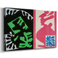 Canvas art print featuring a modernist composition with cut-out forms and strong contrast, displayed at an angle