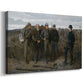 Canvas art print featuring a wartime scene with multiple figures arranged in open landscape, displayed at an angle
