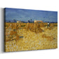 Canvas art print featuring an agricultural scene with cut wheat gathered into sheaves, displayed at an angle