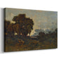 Canvas art print featuring a pastoral scene with river illuminated by evening light, displayed at an angle
