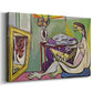 Canvas art print featuring a cubist portrait with fragmented elements, displayed at an angle