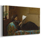 Canvas art print featuring a domestic scene with figures reacting to shared news, displayed at an angle