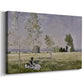 Canvas art print featuring an impressionist countryside scene with figure resting in shade, displayed at an angle