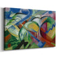 Canvas art print featuring stylized animals depicted with bold color blocks and shapes, displayed at an angle