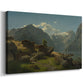 Canvas art print featuring a scenic Norwegian fjord with village and surrounding peaks, displayed at an angle